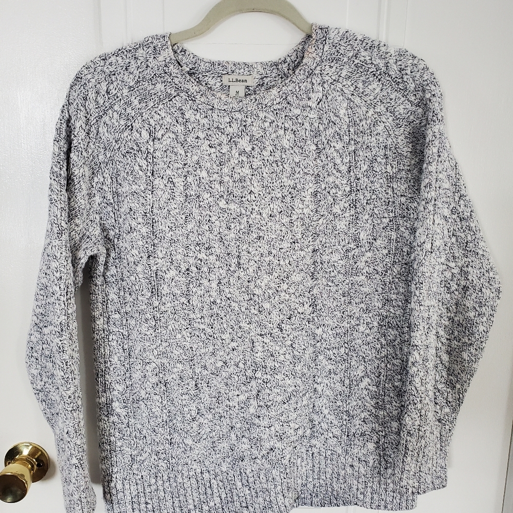 LL Bean fisheman sweater, heathered navy, Medium Petite